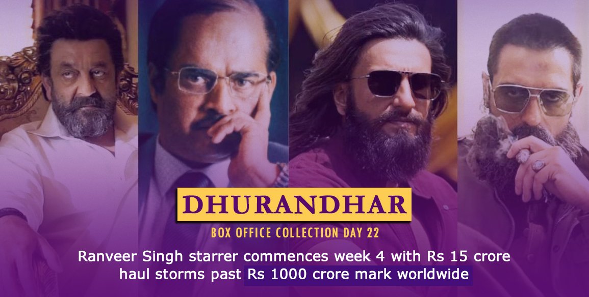 Dhurandhar storms past ₹1,000 crore worldwide, stays strong in Week 4 with ₹15 crore Day 22 haul